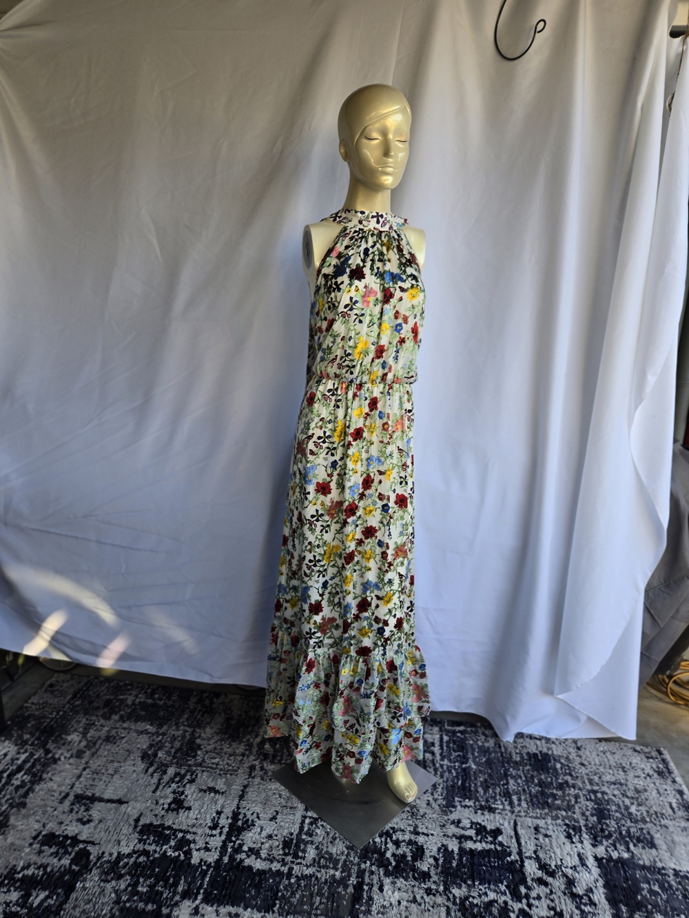 Alice + Olivia Cream Halter Maxi Dress with Multicolor Floral Print